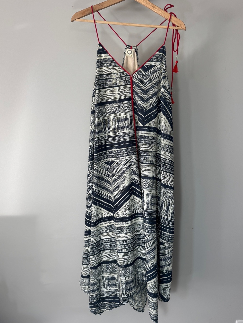 Akemi + Kin Anthropologie Riviera Halter Dress Small Boho Tassel Midi asymmetric - Picture 7 of 15
